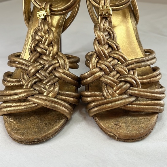 Tory Burch Constance gold braided T-strap high heels - Picture 9 of 15